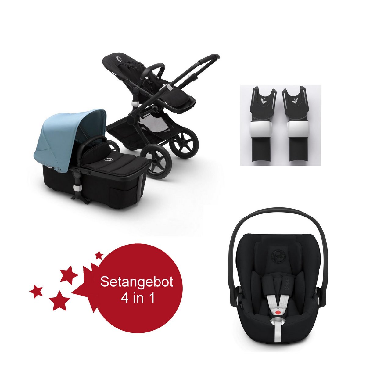 Bugaboo Fox2 Setangebot mit Babyschale Cloud Z I-Size- Schwarz, Nebelblau