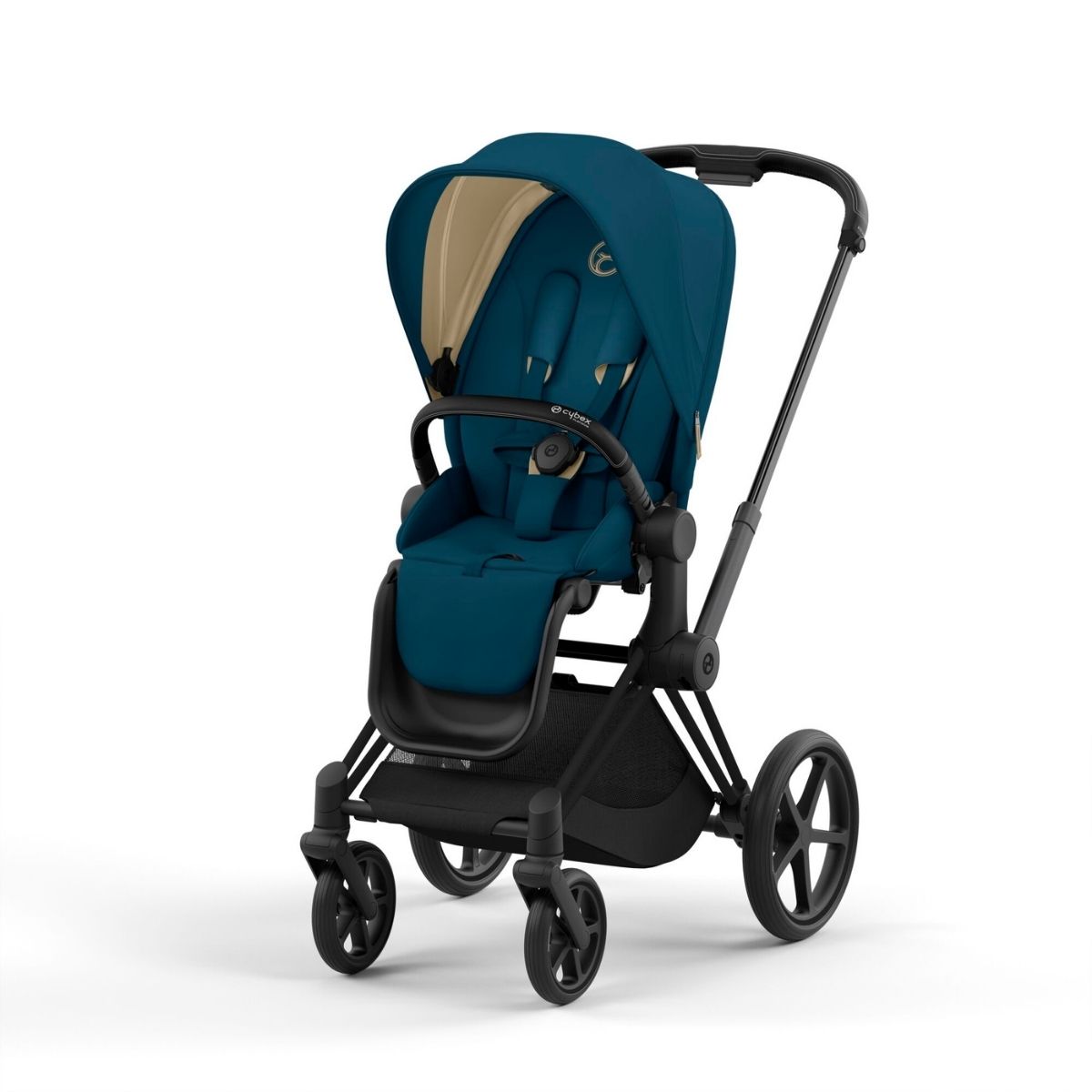 Cybex Priam 4 Kinderwagen Matt Black Rahmen- Mountain Blue Seat Pack