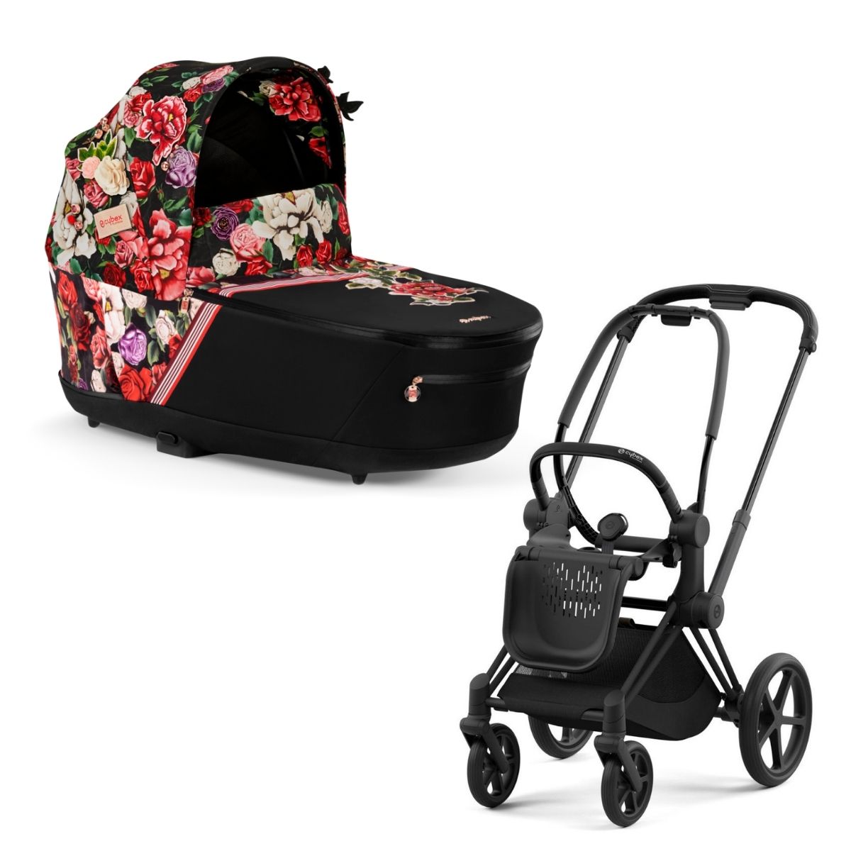 Cybex Priam 4 Kombikinderwagen- Matt Black Rahmen - Spring Blossom Dark