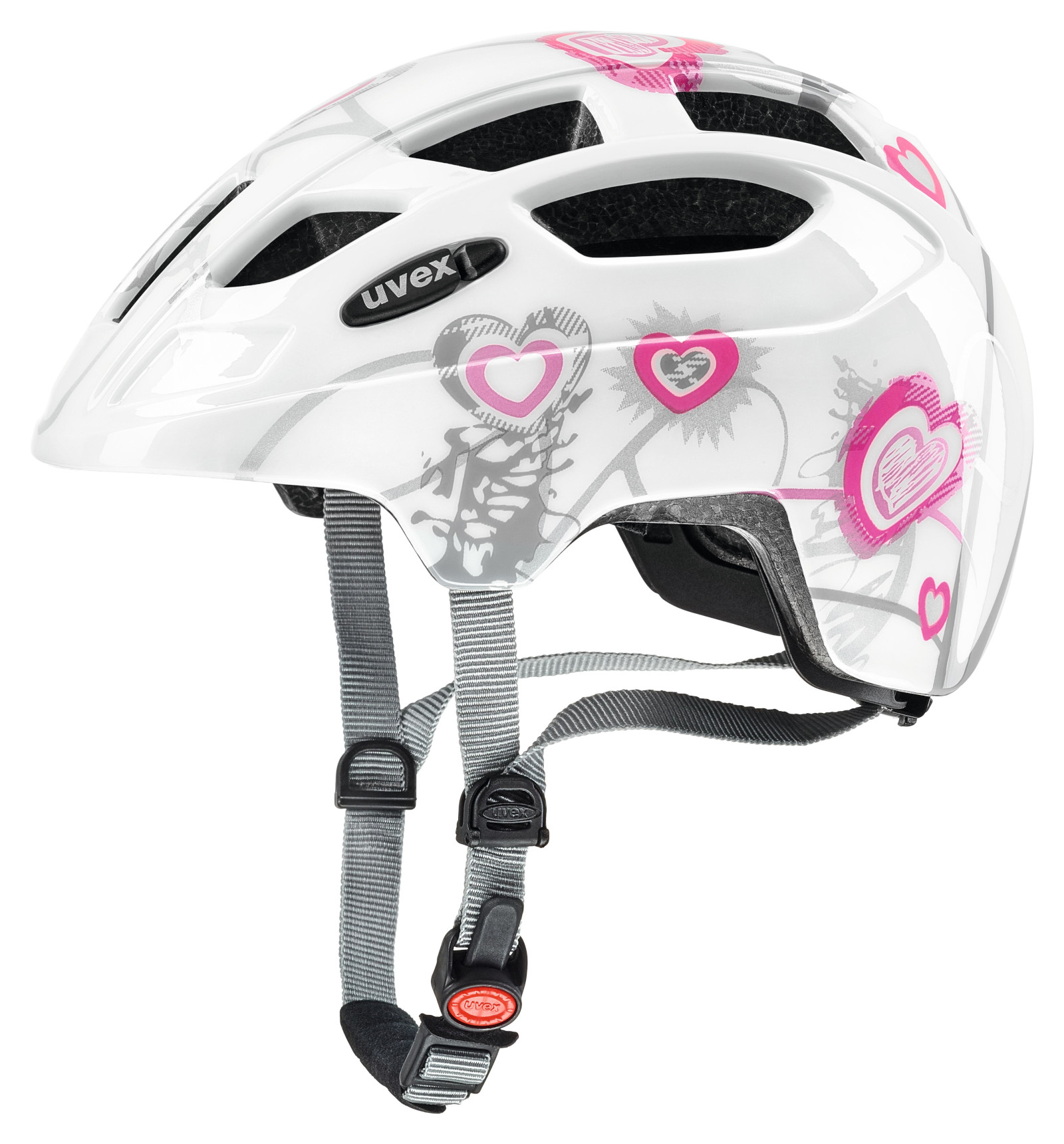 Mit dem uvex finale junior Fahrradhelm heart white pink