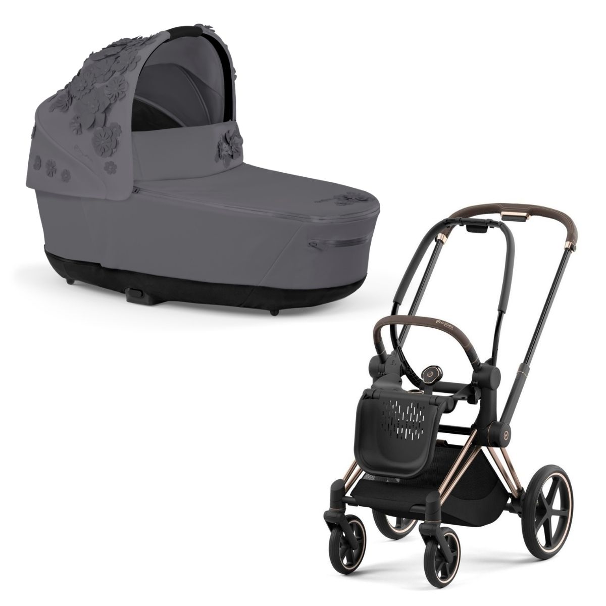 Cybex Priam 4 Kombikinderwagen- Rose Gold Rahmen - Simply Flowers Grey