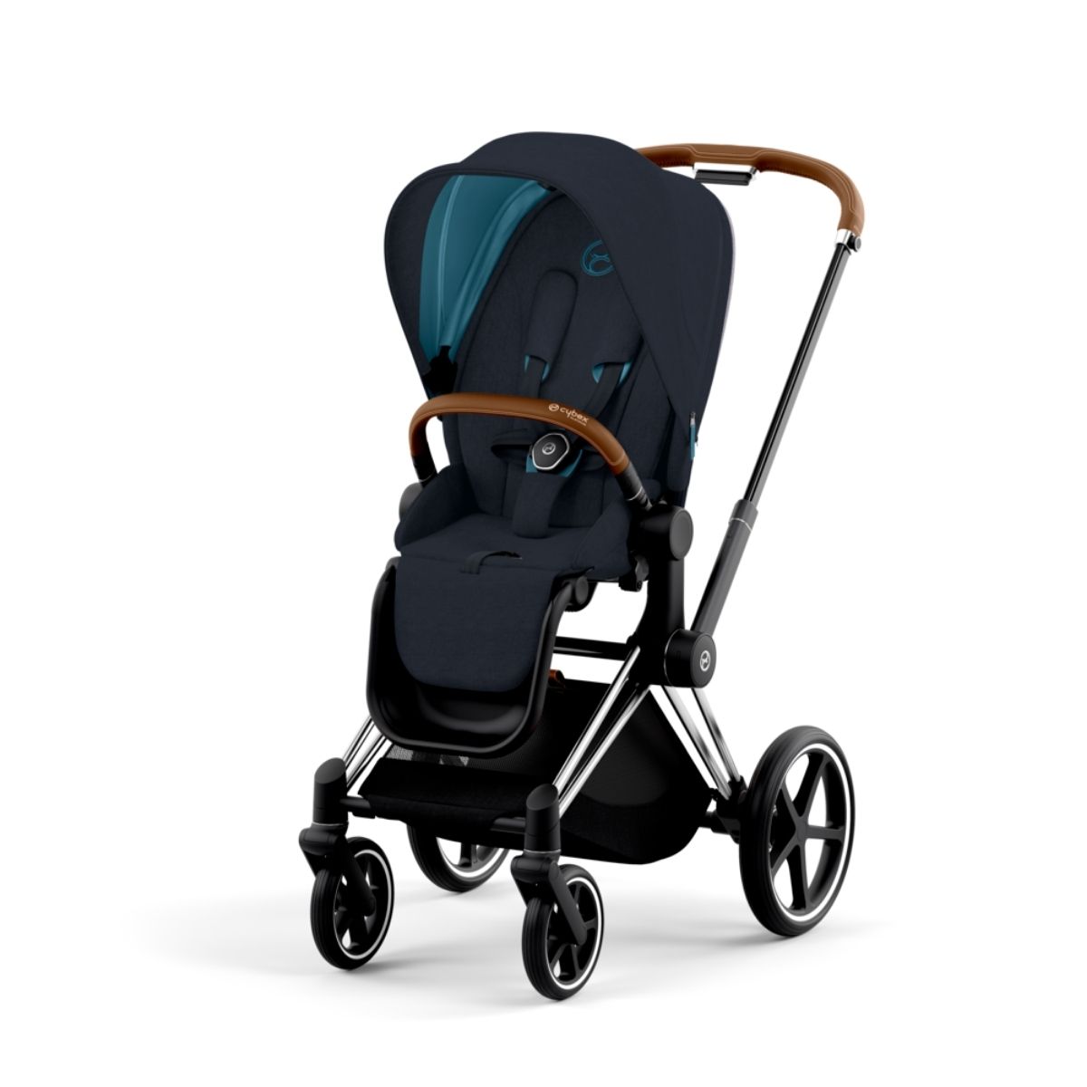 Cybex Priam 4 Kinderwagen Chrome Brown Rahmen- Midnight Blue Plus