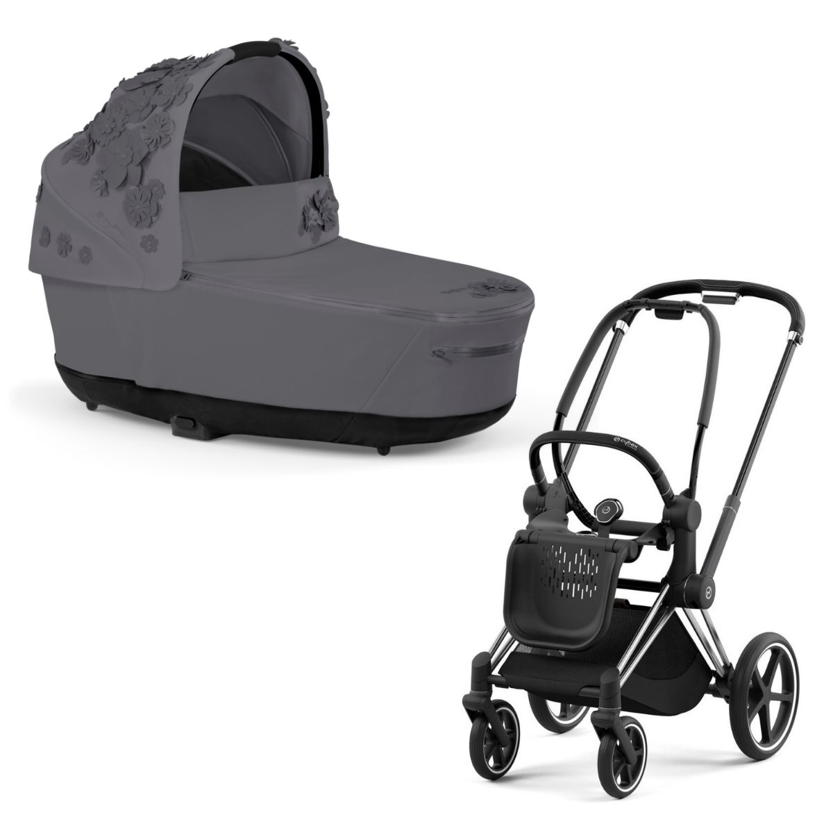 Cybex Priam 4 Kombikinderwagen- Chrome Black Rahmen - Simply Flowers Grey