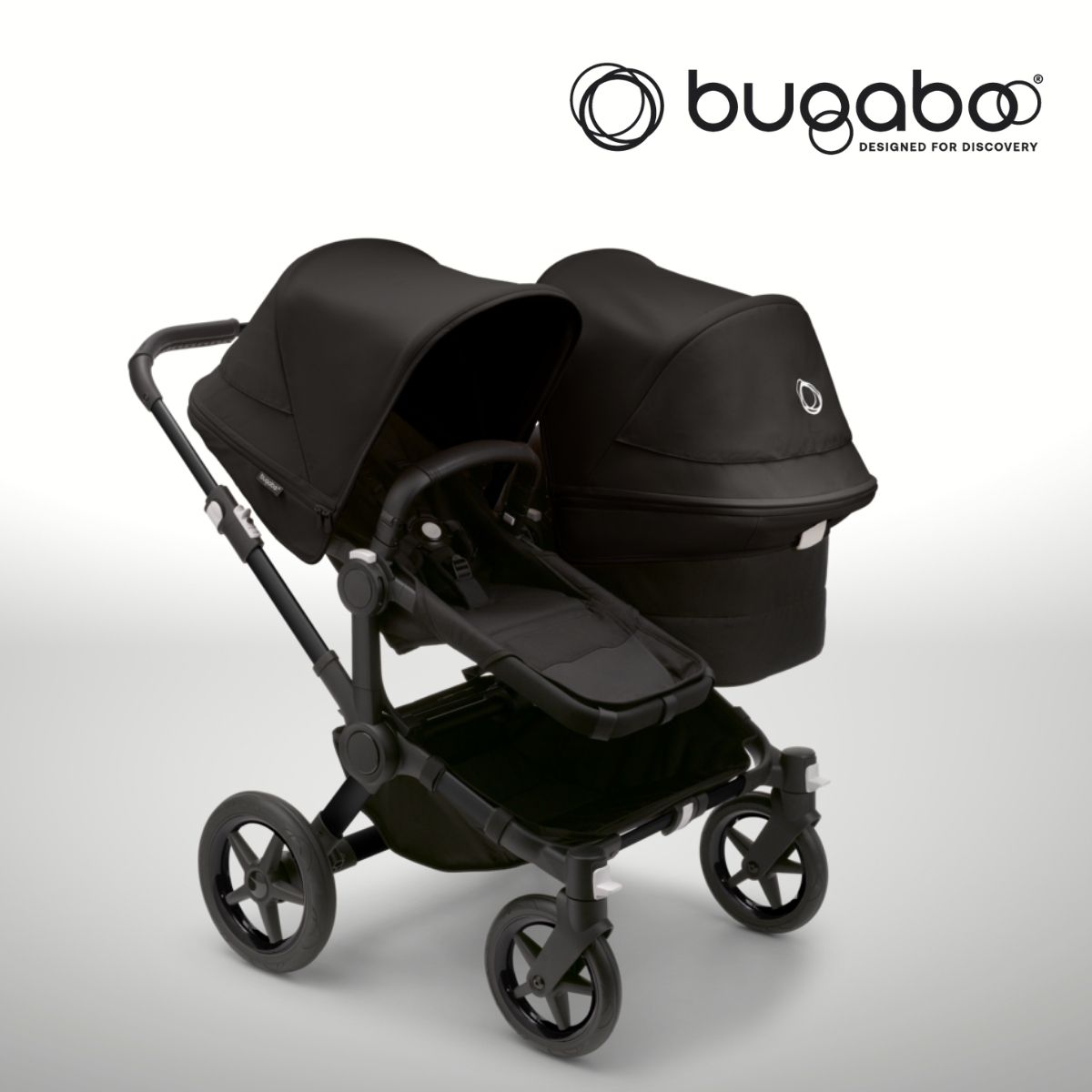 Bugaboo Donkey 5 Duo Geschwisterkinderwagen- Schwarz- Mitternachtsschwarz- Mitternachtsschwarz