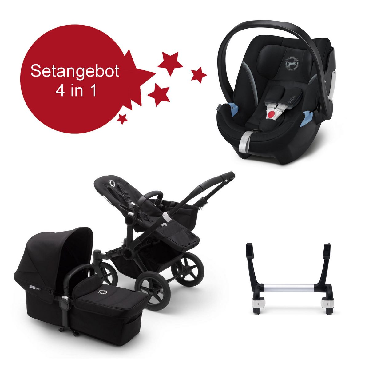 Bugaboo Donkey3 Mono Setangebot mit Babyschale Aton 5- Schwarz- Schwarz- Schwarz